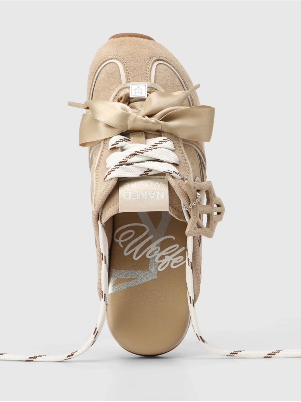 Naked Wolfe Beige Suede Ribbon-Trim Sneaker